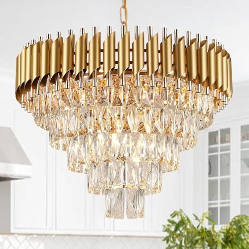 Image of Desidiya Modern Crystal Pendant Light Golden Round Ceiling Light Fixture for Living Room and (Antique, 5Tier 600mm) and 3 Colors Led Plate Included Warm White, Natural Light, Golden Light (500MM)