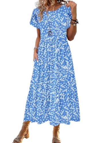 Image of Zeagoo Women Summer Midi A Line Dress Short Sleeve Casual Flowy Tiered Beach Long Sundress with Pockets 2026 Vacation Travel