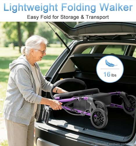 Image of HOMLAND Foldable Walkers for Seniors with Seat, 16lb Light Rollator Walkers