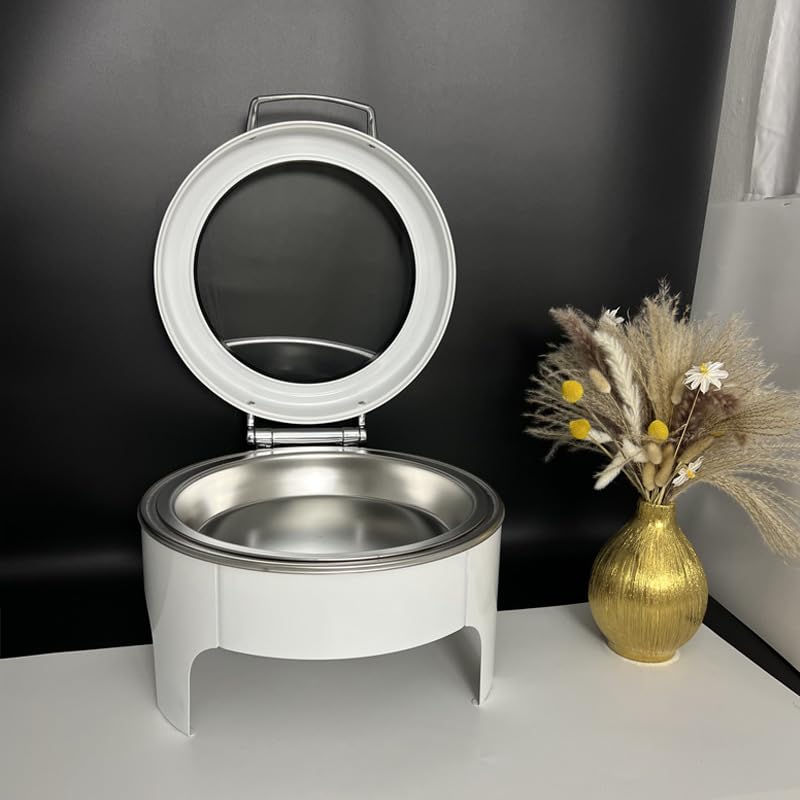 6.8QT Matte White Chafing Dish Buffet Set, Round Chafing Dishes with Flip Lid Stainless Steel Buffet Warmers Set Buffet Servers and Warmers Chafing Dish with Handle for Home Wedding Parties Events