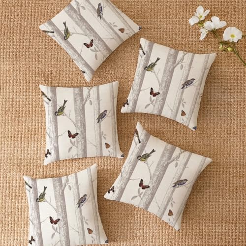 Image of Jaipur Weaves Cushion Cover 16 Inch X 16 Inch - Set of 5, Butterfly and Bird 250 GSM, Jacquard Weave, Decorative Soft Cushion Covers for Sofa /Bed /Chair, Gift for Home Decor (Woodland, 5)
