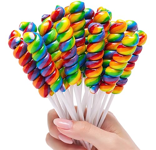 30pk Rainbow Twisty Lollipops Individually Wrapped Multi Fruit- Rainbow Swirl Suckers - Carnival & Circus Swirl Lollipops Individually Wrapped For Party Favors