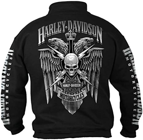 Harley-Davidson Men's Lightning Crest 1/4 Zip Cadet Pullover Sweatshirt, Black