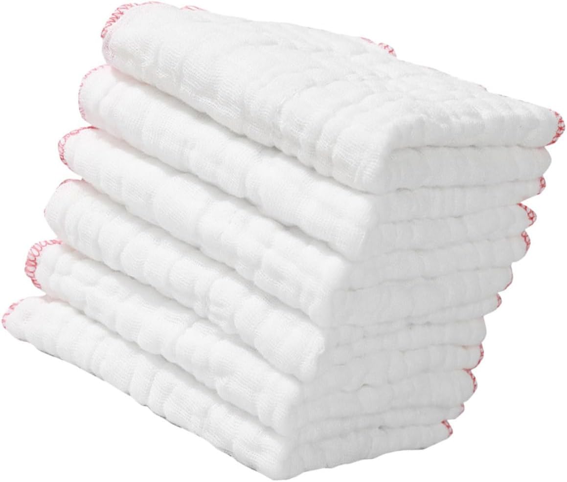 Ipetboom 6pcs High Absorbency Flour Sack Towels Kitchen Dish Cloths Muslin Bibs Wash Rags Soft Face Washcloths White