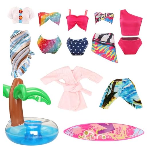 Glitter Girls Puppenkleidung 36 cm Puppen Bade Outfit – Badeanzug, Sonnenbrille, Strandtasche und Schuhe – Zubehör für Puppen, Spielzeug ab 3 Jahren 9 Miunana 9 Kleider Puppenzubehör für Puppen = 1 Badehose + 1 Surfbrett für Jungen Puppen + 1 Strandkleidung + 4 Badeanzug + 1 Bademantel + 1 Rettungsring für Puppen