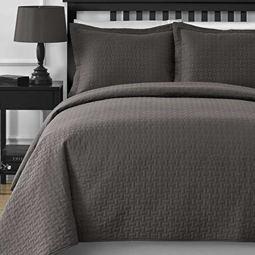 Extra Lightweight and Oversized Comfy Bedding Frame Embossing 3-piece Bedspread Coverlet Set (King/Cal King, Gray)