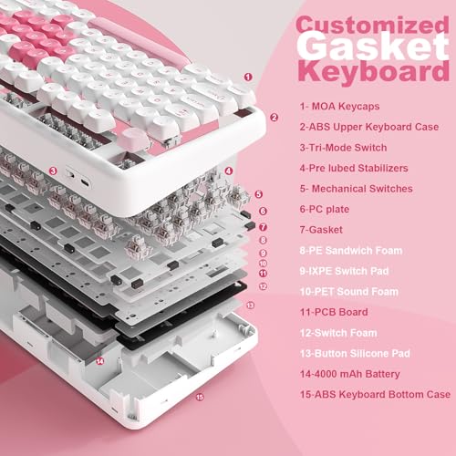 Image of YUNZII B87 Wireless Mechanical Keyboard,QMK /VIA Programmable,TKL Layout 87 Keys,BT /2.4G /USB-C,Hot Swap Gasket Mount RGB Backlit Gaming with Wrist Rest for Win /Mac (White Heart, Milk V2)