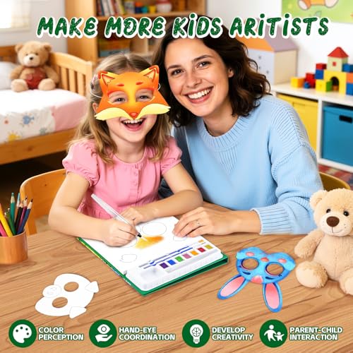 CHICAUP Paint with Water Coloring Books for Kids, 24 Pcs Paper Mache Masks, Jungle Zoo Animals Cartoon Masks, Mess Free Watercolor Painting Activity for Kids - image 5