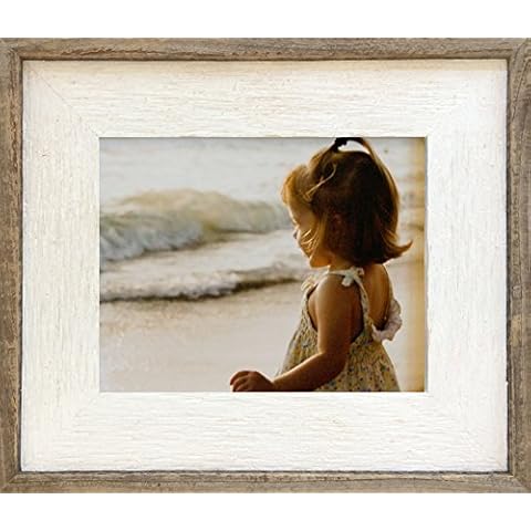 My Barnwood Frames - Color Washed Reclaimed Barn Wood 11x14 Picture Frame, White Wash with Natural Border Cover