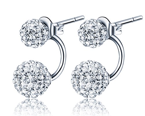 925 Sterling Silver Double Ball Earrings Jacket Front Back 2 in 1 Stud Earrings
