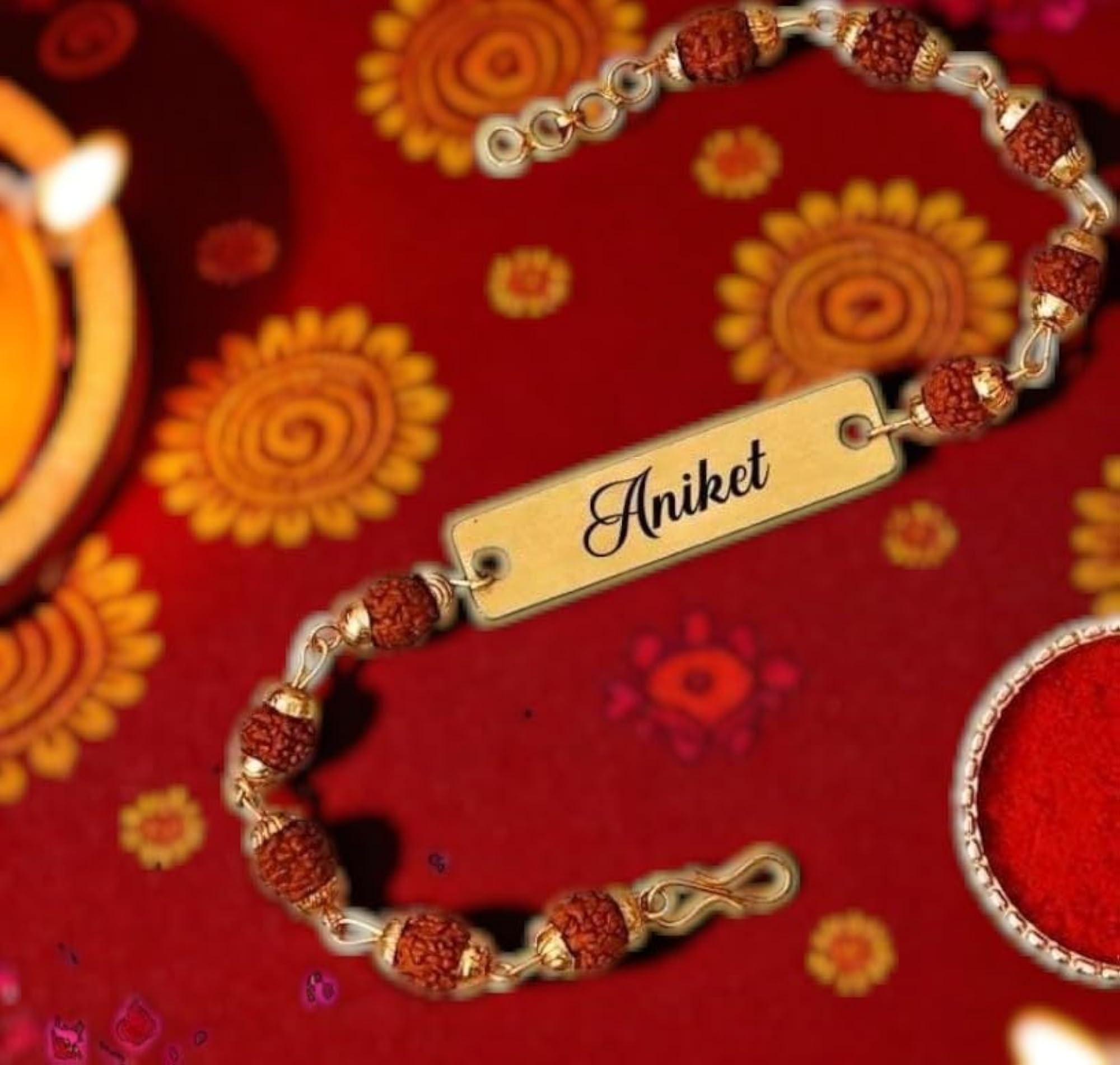Personalized Rudraksh Rakhi with Roli Chawal, Best Raksha Bandhan Gift