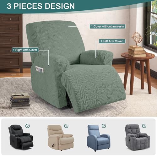 Image of Ruaozz Recliner Sofa Covers Recliner Chair Covers Recliner Covers for Reclining Chair with Pockets Washable Furniture Protector with Elastic Bottom (1 Seater, Sage Green)