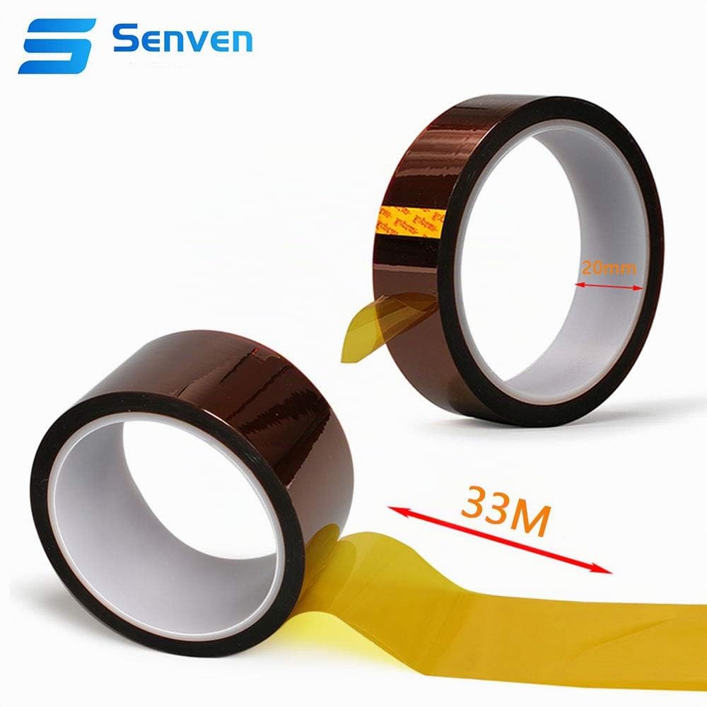 Senven 2 rolls of high-temperature tape, polyimide film tape, Kapton tape, for masking, soldering, powder coating, sublimation, and insulation circuits (33M x 20MM) × 2.