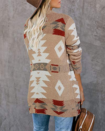 Image of FERBIA Women Boho Cardigan Aztec Open Front Loose Slouchy Sweaters Tribal Long Sleeve Knitted Christmas Jacket Coat