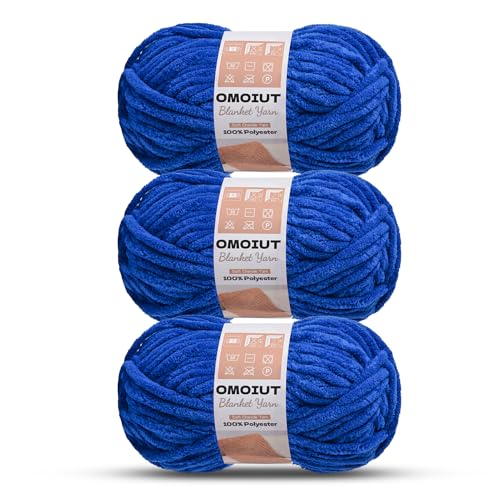 Image of 3 Pack of Sapphire Blue Chunky Chenille Yarn for Crocheting, Soft Baby Blanket Yarn, Chunky Knit Blanket Crochet Yarn, #7 Super Bulky, 10.6oz /164 yds Fluffy Velvet Amigurumi Yarn