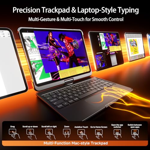 Image of Keyboard Case for Air 13 Inch M4 /M3 /M2 2026 /2025 /2024 & iPad Pro 12.9 inch 3-6 Gen, iPad Case with Keyboard Multi-Touch Trackpad, 360 Rotating Stand, 7-Color 3-Level Backlit, Pencil Holder, Black