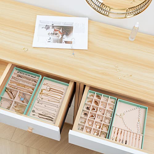 Image of ProCase Stackable Jewelry Organizer Trays for Drawers, Jewelry Drawer Inserts Container Display Case Storage for Earring Necklace Rings Bracelet with Removable Dividers -Mint, 4 Layers