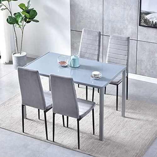 image for nozama Modern Rectangle Glass Dining Table with Metal Legs Minimalist 