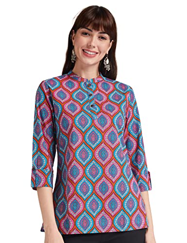 Image of Amazon Brand - Myx Women Printed Regular Cotton Short Kurti (Available in Plus Sizes)