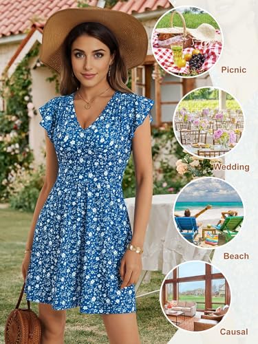 Image of HUHOT Women's Summer Casual Sundresses with Pocket V Neck Spring Floral Mini Beach Vacation Dress 2025
