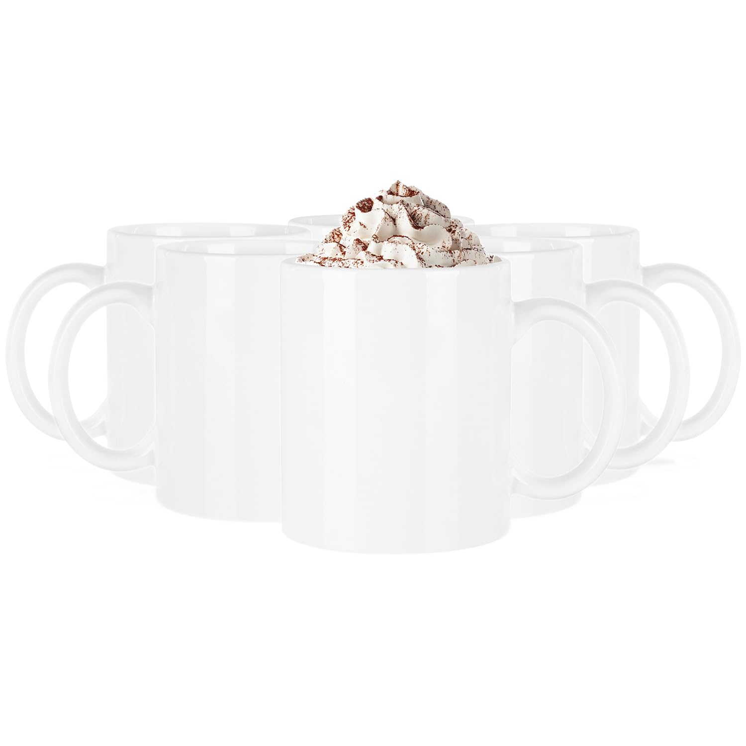 Glasmark Krosno - Set di 6 tazze da caffè in ceramica con manico, 300 ml, colore: Bianco