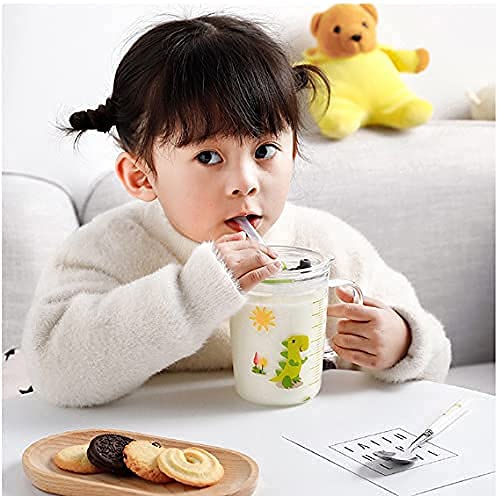 Image of WEZOSHINET Transparent Coffee Mug with Lid Glass Mug with Handle and Straw for Milk Coffee Tea Juice Leak Proof Light Weight Printed Glass Mug for Kids Ideal for Birthday Gifts Home (Pack of 1)