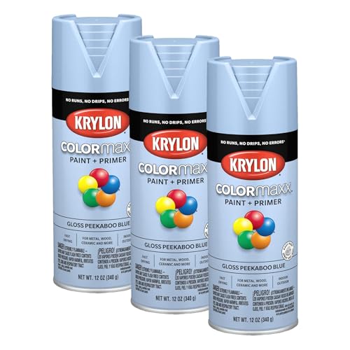 Image of Krylon 5530 Colormaxx Aerosol Paint, 12 Ounce (Pack of 3), Peekaboo Blue