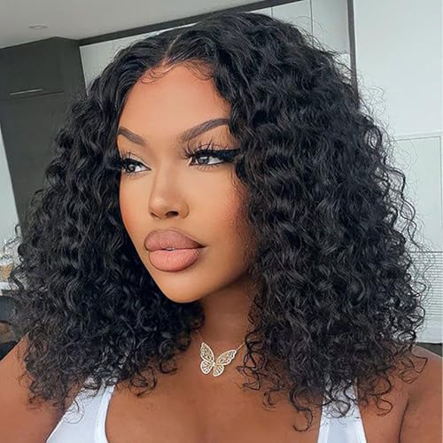 Maytune Wear and Go Glueless Wigs Curly Bob Wig Human