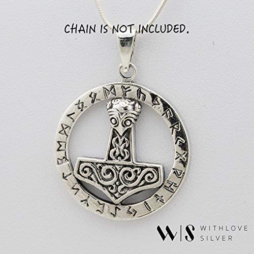 Withlovesilver Sterling Silver Viking Amulet Norse Warrior Hammer Of Thor Mjolnir Pendant #TOP6