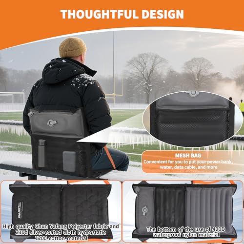 EULANT Aufblasbares Beheiztes Stadion Sitzkissen mit Rückenlehne, Tragbares USB Stadionsitz für Camping Outdoor-Bleicher Kajak Angeln Sportveranstaltungen Konzert Ausflüge Wandern,Schwarz