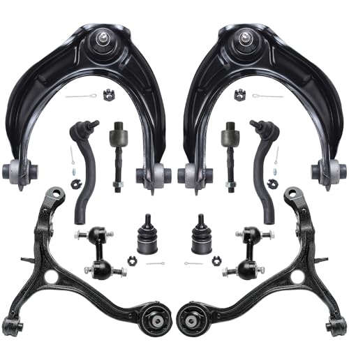 Image of Detroit Axle - Front 12pc Suspension Kit for 08-12 Honda Accord 2008 2009 2010 2011 2012, 4 Upper & Lower Control Arms 2 Lower Ball Joints 4 Tie Rods 2 Sway Bars Replacement