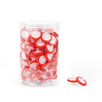 watchget Syringe Filter PTFE Hydrophobic Membrane 25mm Diameter 0.22um Pore Size, Non-Sterile Lab Filtration, 100 PCS Red