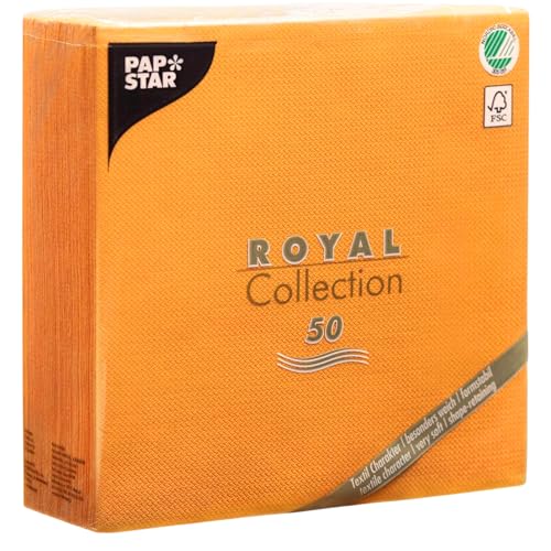 Papstar Lot de 50 Grandes Serviettes carrées décoratives jetables au Toucher Lin, 3 Plis, 40,6 x 40,6 cm, Orange