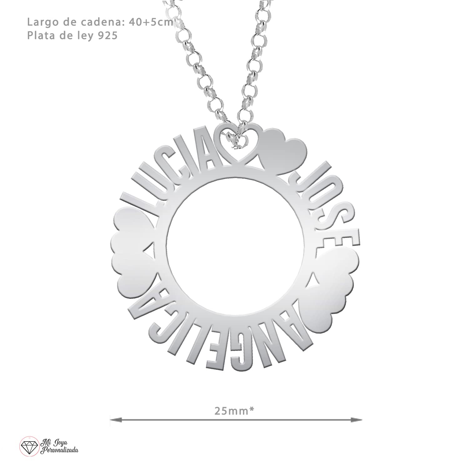 Collar Con Nombre Personalizado - Colgante Con Corazones y Nombres Personalizados Plata de Ley - Regalo para Parejas Enamorados Esposa