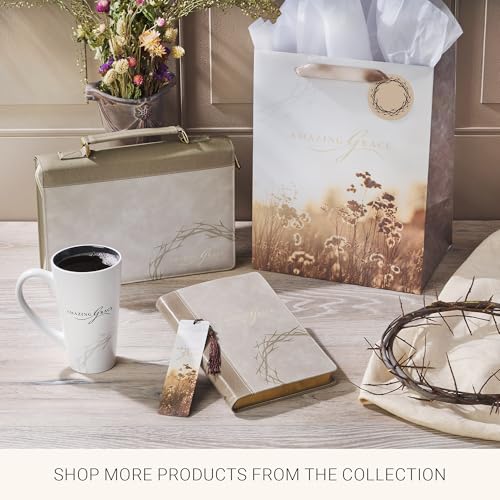 Image of Christian Art Gifts Large Gift Bag with Tissue Paper, Amazing Grace, Taupe