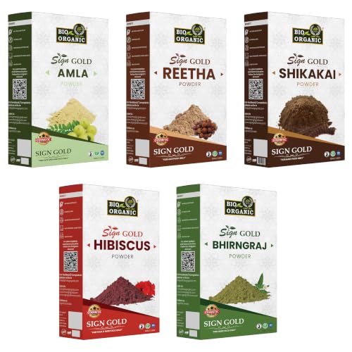 Image of Amla Reetha Shikakai Bhringraj Hibiscus Powder 500g | 100% Natural Ayurvedic Hair Care Combo Pack for Hair Growth, Anti Hair Fall, Dandruff Control & Healthy Shiny Hair