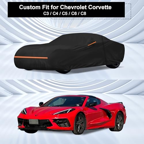 Image of Amooca Car Covers Custom Fit for Chevrolet Corvette C3 C4 C5 C6 C8 Waterproof Sun-Proof All Weather for Automobiles Snow Cover 420D with Door Zipper Cotton Lining