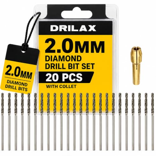 Image of Drilax 2mm Diamond Drill Bits 20 Pcs Glass Drill Bit Set Compatible with Dremel Drill Bits - Collets Included for Drilling Sea Glass, Seashells, Gems Stones