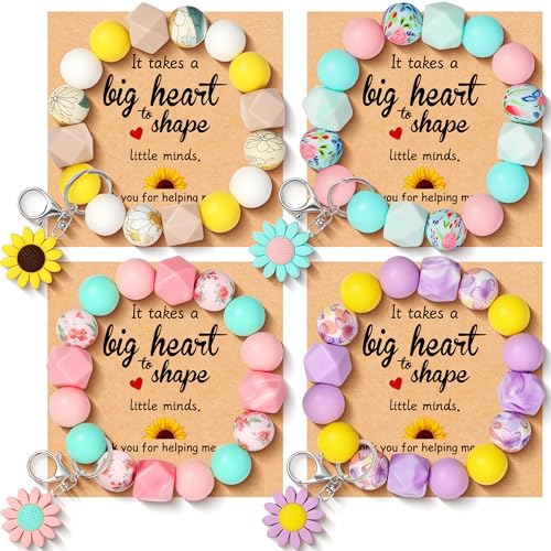 4 Pack Teacher Appreciation Gifts in Bulk Teacher Gifts for Women with Silicone Sunflower Keychains Thank You Gifts for Teacher Appreciation Week End of Year Christmas Valentines from Student