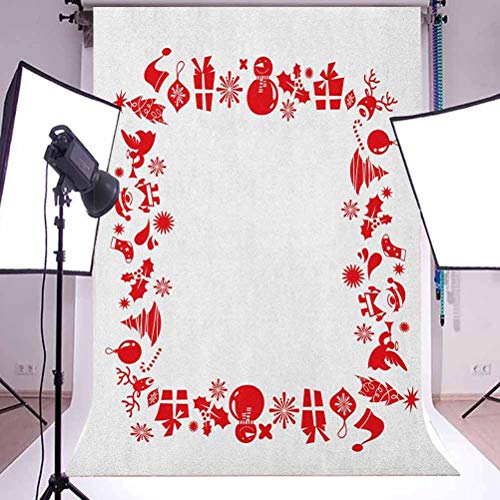 8X12 Ft New Year Vinyl Photography Background Backdrops,Christmas Themed Arrangement Santa Trees Baubles Reindeers Red Toned Illustration Background Newborn Baby Portrait Photo Studio Photobooth Props #TOP2