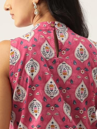 Image of feranoid Unique Printed Choker Neck Back Button Sleeveless Long Kurti
