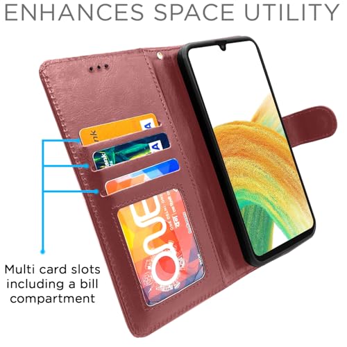 Image of Pikkme Samsung Galaxy A33 5G Flip Cover | PU Leather Finish | 360 Protection | Wallet & Stand | Strong Magnetic Flip Case for Samsung Galaxy A33 5G (Brown)
