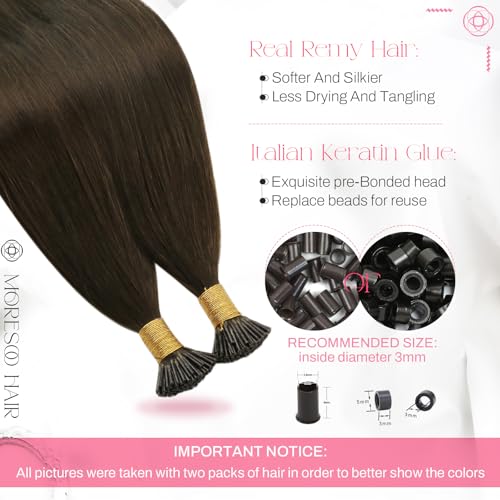 Image of Moresoo Itip Human Hair Extensions, Medium Brown, 24 Inch | 40g 50 strands, remy itip extensions, dramatic length, long straight texture, photoshoots, special events