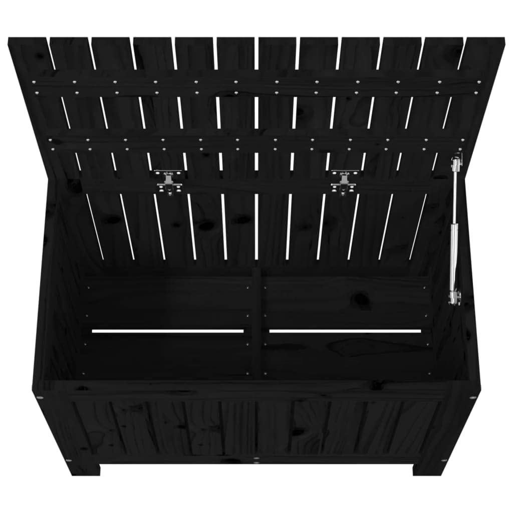 Baule da giardino nero, 76 x 42,5 x 54 cm, in legno massello di | coperchio con molla a gas, ventilazione tramite lamelle, istruzioni di montaggio incluse (lingua italiana non garantita)