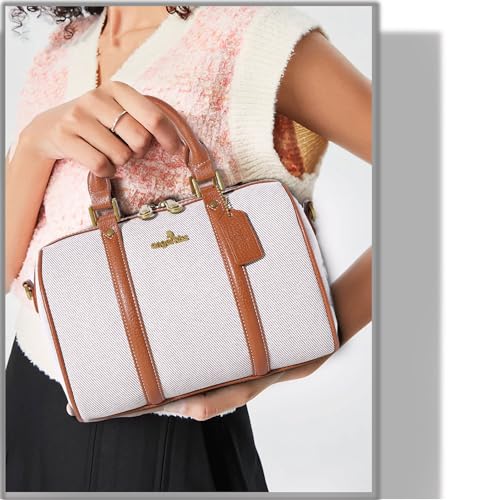 Image of Angel Kiss Women Satchel Purses and Handbags Vegan Leather Boston Barrel Bag Top Handle Shoulder Purse with Crossbody Strap | Vegan Leather
