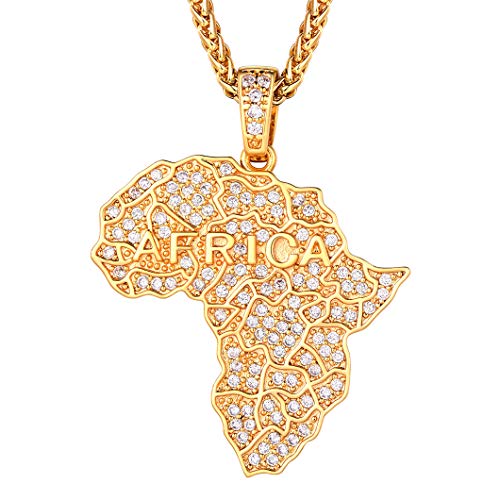 Richsteel Mens Necklaces for Womens Shiny Cubic Zirconia Africa Map/Broken Heart/Praying Hands/Cross Pendent with Spiga Chain Gold/Platinum Plated Hip Hop Jewely