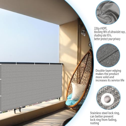Pare vue balcon anti UV avec oeillets renforcés gris clair
