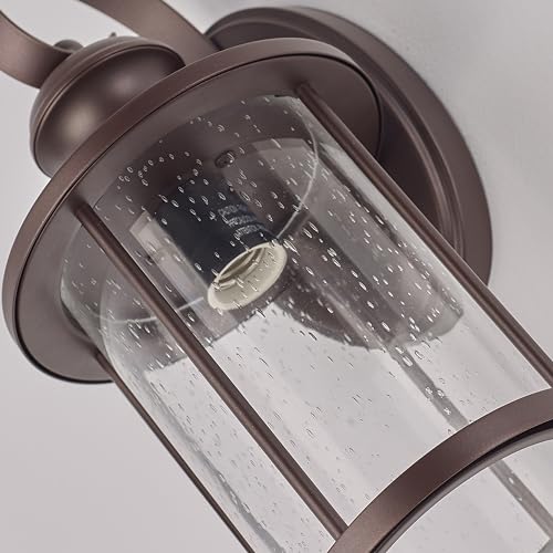 Image of MICSIU 13.75 inch Bronze Vintage Farmhouse Round Outdoor Wall Light 2 Pack | 100W Max, Clear Seedy Glass, Exterior Porch Sconce for House, Garage, Front Door, Deck
