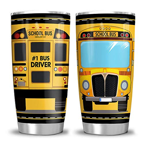 64HYDRO 20oz School Bus Head Bus Driver Tumbler Cup with Lid, Double Wall Vacuum Sporty Thermos Insulated Travel Coffee Mug - A