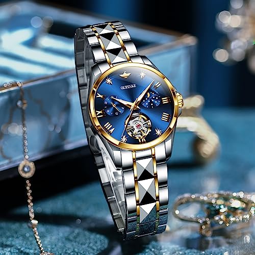 Image of OLEVS Womens Diamond Watches Automatic Self Winding Ladies Wrist Watch Elegant Dress Stainless Steel Waterproof Luminous